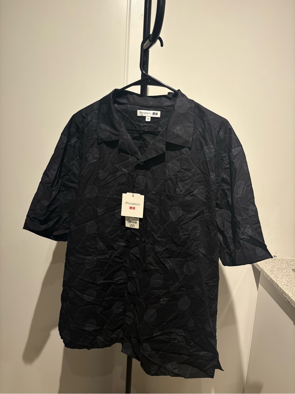 JW ANDERSON Black Short-Sleeve Patterned Shirt Jacket